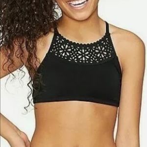 JUSTICE Girl's Laser Cut High Neck Bikini Swim 12 BLACK